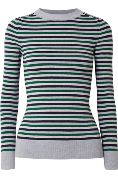 Joostricot Crew-neck Striped Cotton-blend Sweater In Green