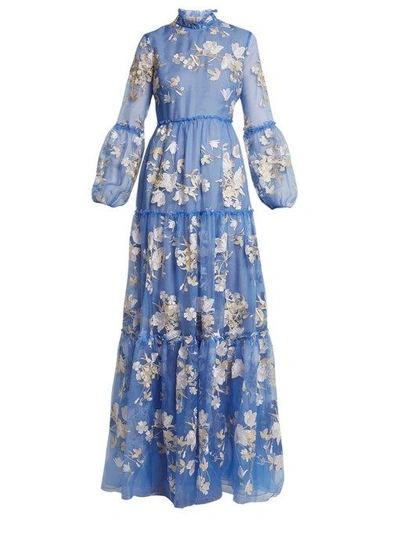 Erdem Cassandra Ruffled Embroidered Silk-organza Gown In Blue