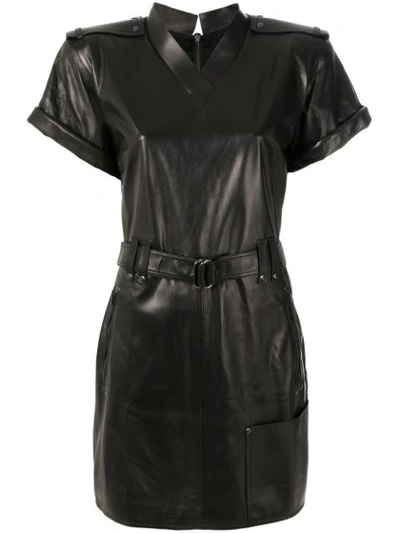 Tom Ford Rolled-sleeve Belted Leather Dress In Black
