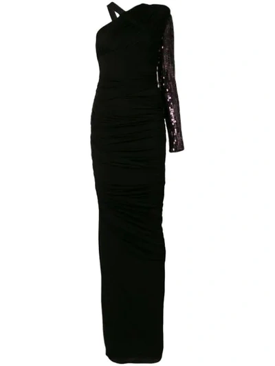 Tom Ford One-shoulder Ruched Gown With Beaded Embellishment In Black