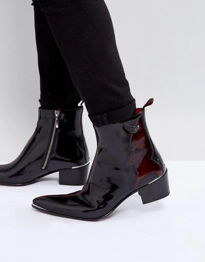 Jeffery West Sylvian Devil Detail Zip Boots In Black Black