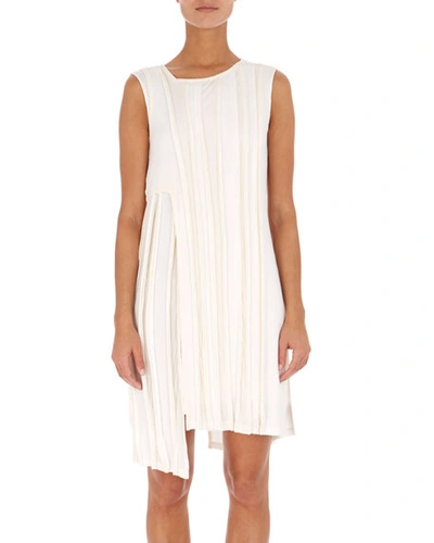 Atlein Sleeveless Asymmetric Ribbed Short Dress In White Pattern