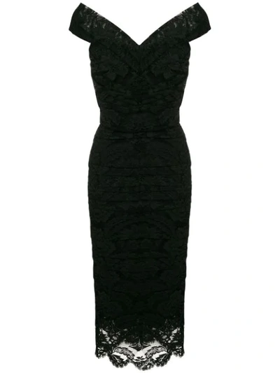 Dolce & Gabbana Cap-sleeve Ruched Lace Fitted Cocktail Dress In N0000 Black