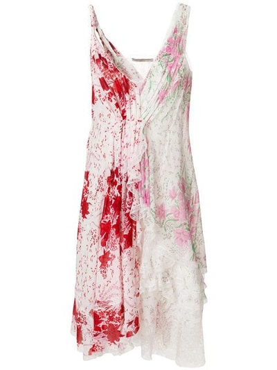 Ermanno Scervino Deep V-neck Sleeveless Gathered Floral-print Silk Dress In White