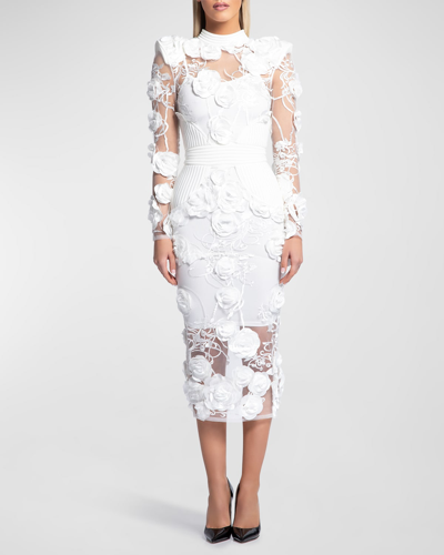 Zhivago The Vendetta Floral Mesh Midi Dress In White