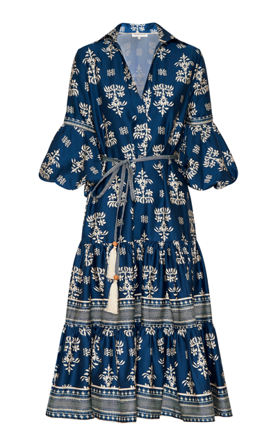 Andres Otalora La Lindosa Floral Poplin Tie-belt Midi Dress In Navy