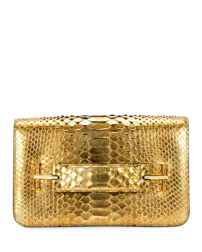 Tom Ford Tara Metallic Python Pochette Bag In Gold