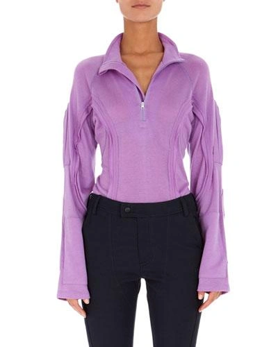 Atlein Long-sleeve Partial-zip Sweatshirt With Seaming Details In Lilac