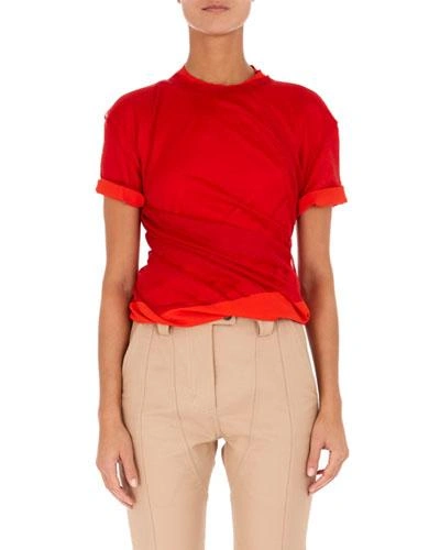 Atlein High-neck Short-sleeve Twisted Jersey Top In Red