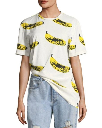 Libertine Crewneck Velvet Banana T-shirt In White/yellow