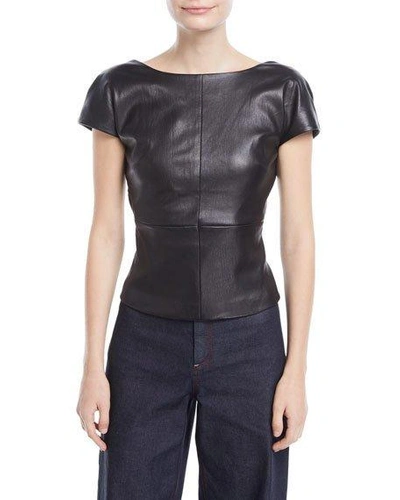 Rosetta Getty Backless Cap-sleeve Fitted Leather Blouse In Black