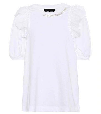 Simone Rocha Crewneck Puff-sleeve T-shirt With Pearlescent Embroidery In White