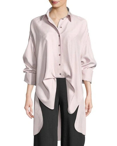 Valentino Button-front Long-sleeve Open-back Oversized Silk Blouse In Lilac