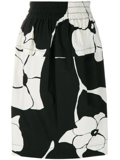 Marc Jacobs Elasticated Cotton Monochrome Floral Skirt In Black/white