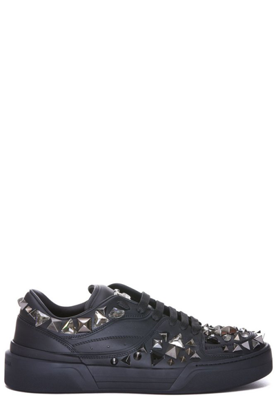 Dolce & Gabbana Roma Stud-embellished Low-top Sneakers In Black