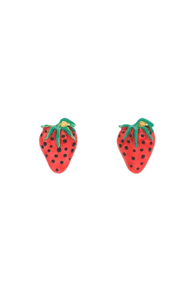 Alessandra Rich Enamelled Strawberry Clip-on Earrings In Red
