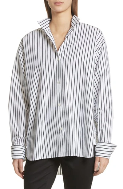 Frame Clean Collared Button-front Striped Cotton Oversized Shirt In Navy Multi