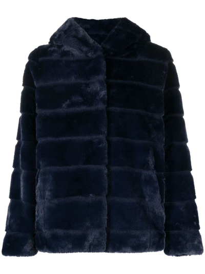 Apparis Goldie Faux Fur Hooded Short Coat In Navy Blue