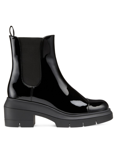 Stuart Weitzman Norah Lift Lug Sole Leather Boots In Black
