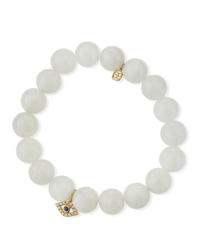 Sydney Evan Evil Eye & Moonstone Beaded Bracelet In White