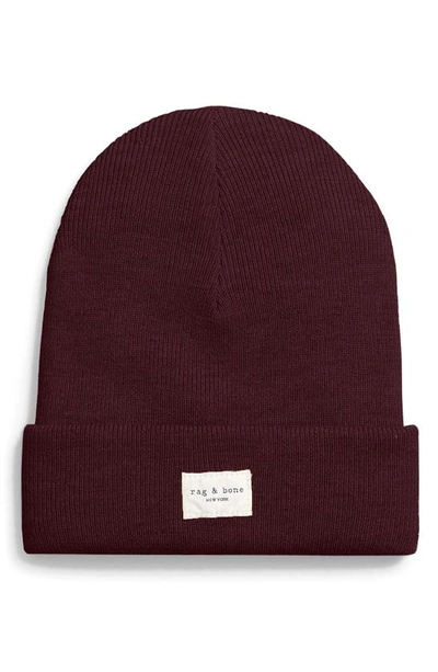 Rag & Bone Icons Addison Wool Blend Beanie In Burgundy