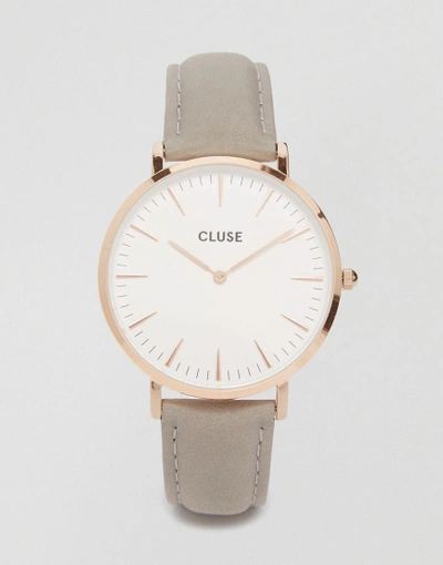Cluse Cl18015 La Boheme Rose Gold And Gray Leather Watch - Gray