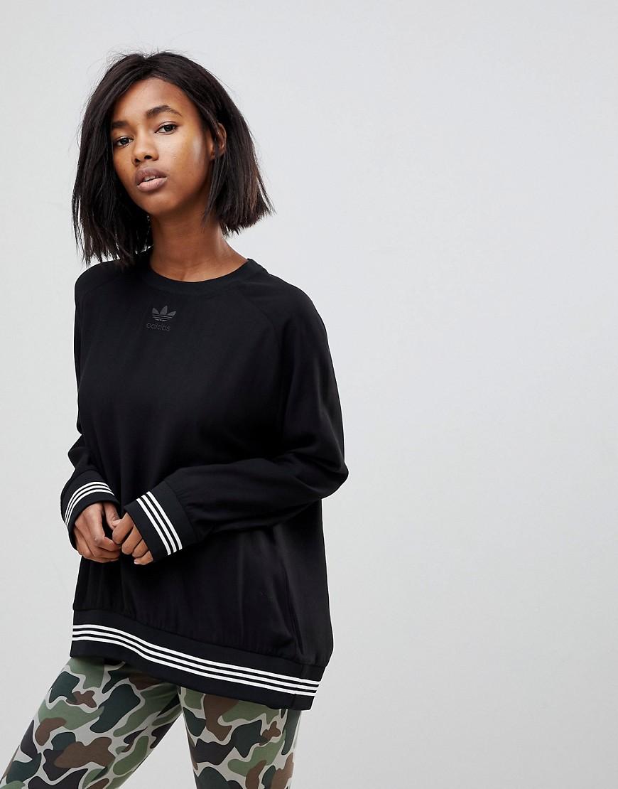 adidas originals three stripe sweatshirt in black