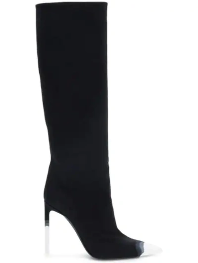 Tom Ford Knee-high Canvas 105mm Boot, Dark Blue In Black