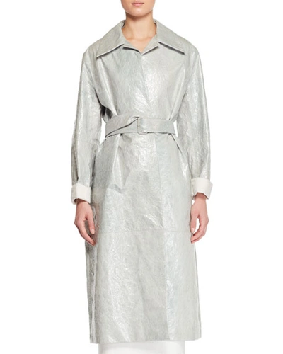 The Row Rundi Spread-collar Belted  Leather Coat In Light Beige