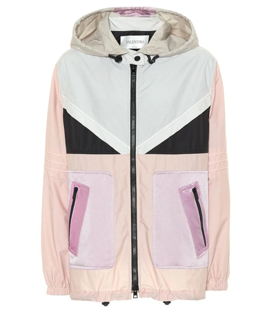 Valentino Long-sleeve Techno Colorblocked Oversized Sport Parka Jacket In Light Grey