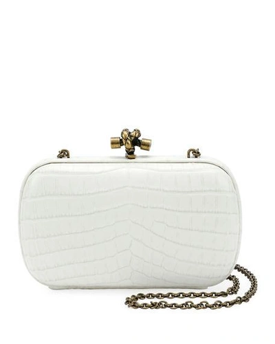 Bottega Veneta Chain Knot Crocodile Clutch Bag In White