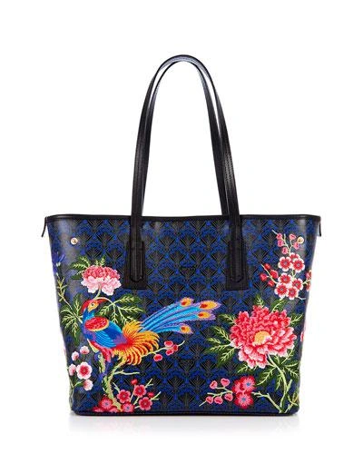 Liberty London Elysian Embroidery Little Marlborough Tote Bag In Dark Blue