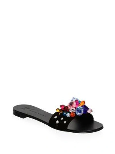 Giuseppe Zanotti Nuvo Roll Embellished Suede Slides In Black