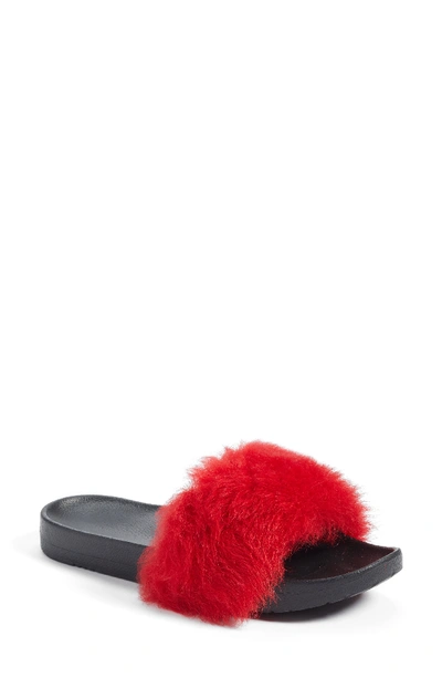 Ugg Royale Shearling Pool Slide Sandals In Ribbon Red Suede