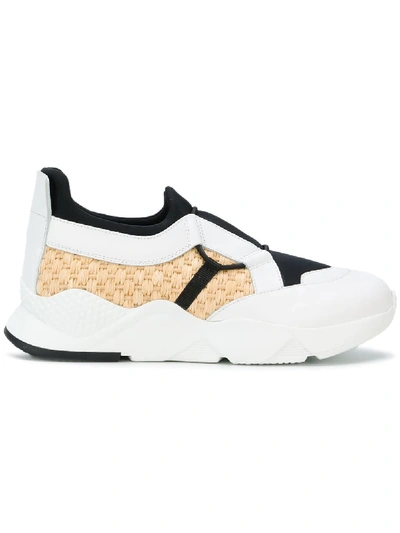 Robert Clergerie Clergerie White And Black Salvy Leather And Straw Sneakers