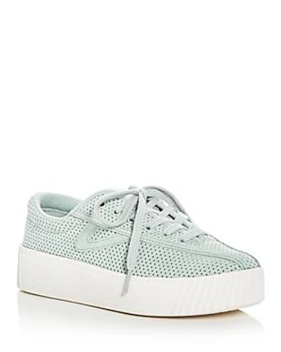 Tretorn Women's Nylite Bold Perforated Nubuck Leather Lace Up Platform Sneakers In Aquamarine Nubuck