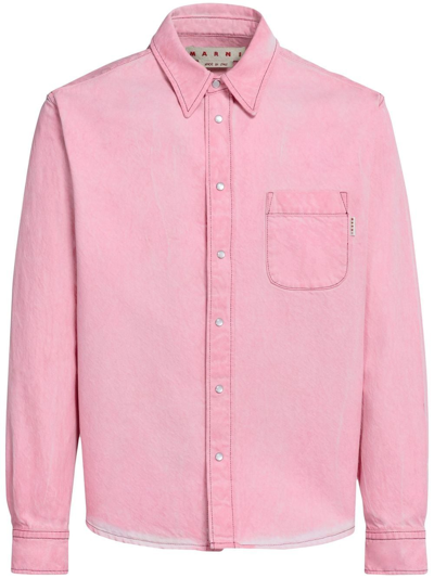 Marni Logo-embroidered Long-sleeve Shirt In Pink