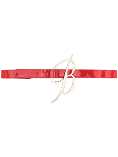 Blumarine Logo-plaque Leather Belt In Red