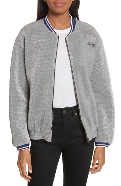 Etre Cecile Frenchie Glitter Varsity Bomber Jacket In Silver