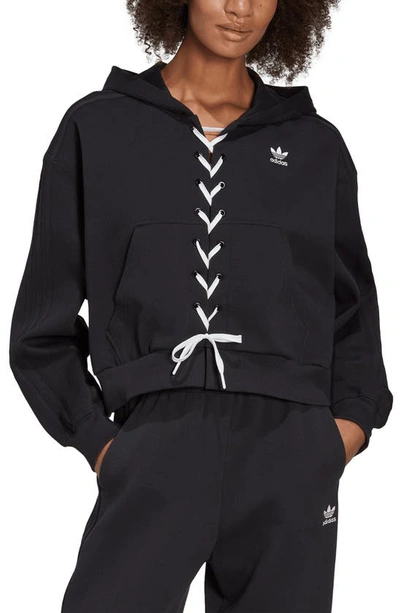 Adidas Originals Lace-up Cropped Hoodie In Black