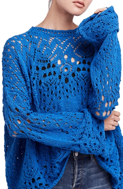 Free People Traveling Lace Sweater In Blue