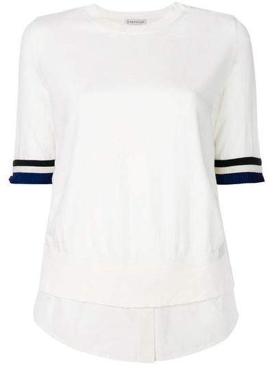 Moncler Maglia Mixed Media Top In White / Navy