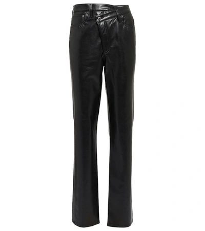 Agolde Asymmetric Recycled Leather-blend Trousers In Black