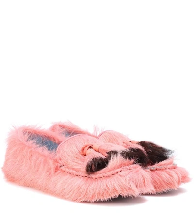 Prada Calf Hair Loafers In Pink