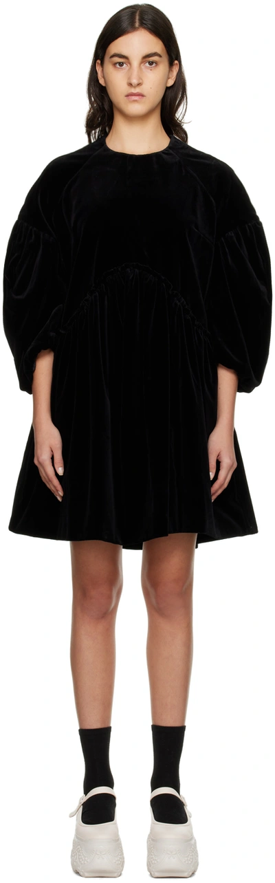 Simone Rocha Black Gathered Cotton Velvet Mini Dress