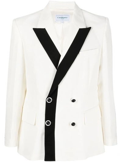 Casablanca Double Breast Two-color Blazer Jacket In Neutrals
