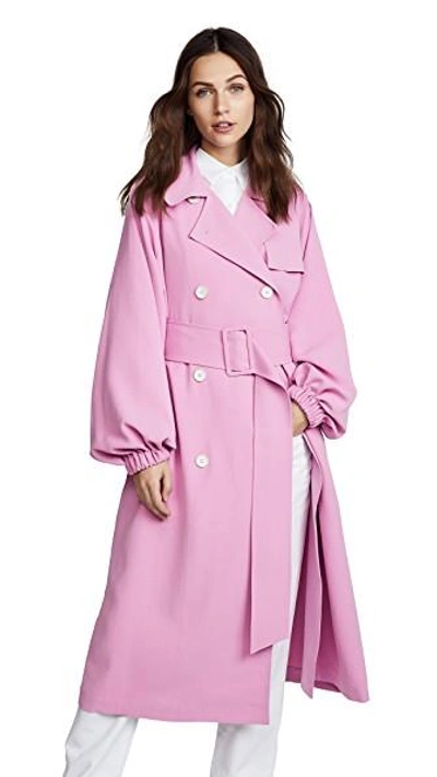 Tibi Belted Double-breasted Trench Coat In Pink
