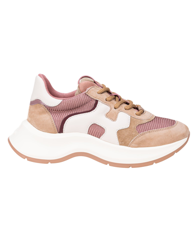 Hogan H585 Leather And Suede Sneakers In Pink,off White,beige