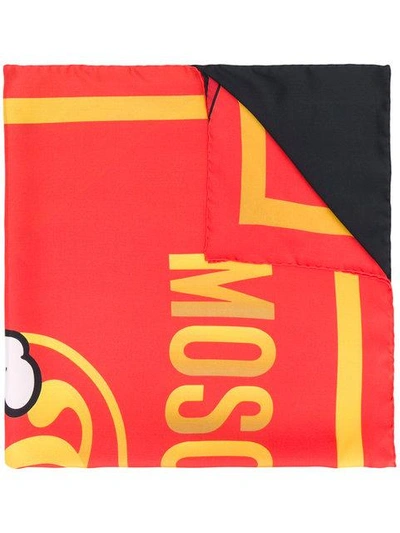 Moschino Logo Printed Silk Scarf In Red