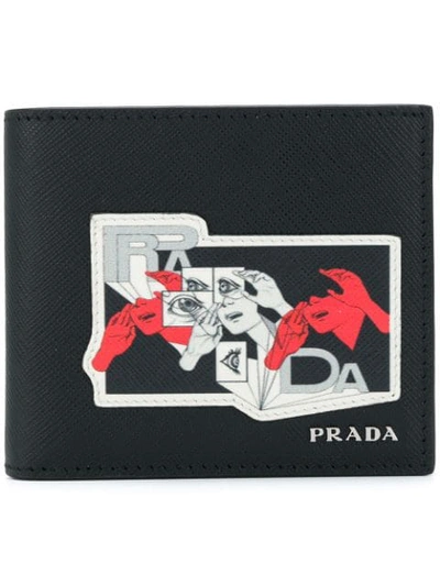 Prada Printed Saffiano Billfold Wallet - Black